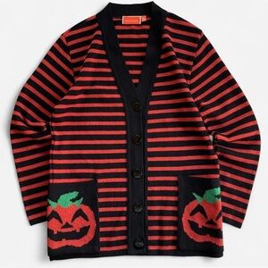 ModCloth For The Greater Gourd Orange & Black Striped Pumpkin Halloween Cardigan